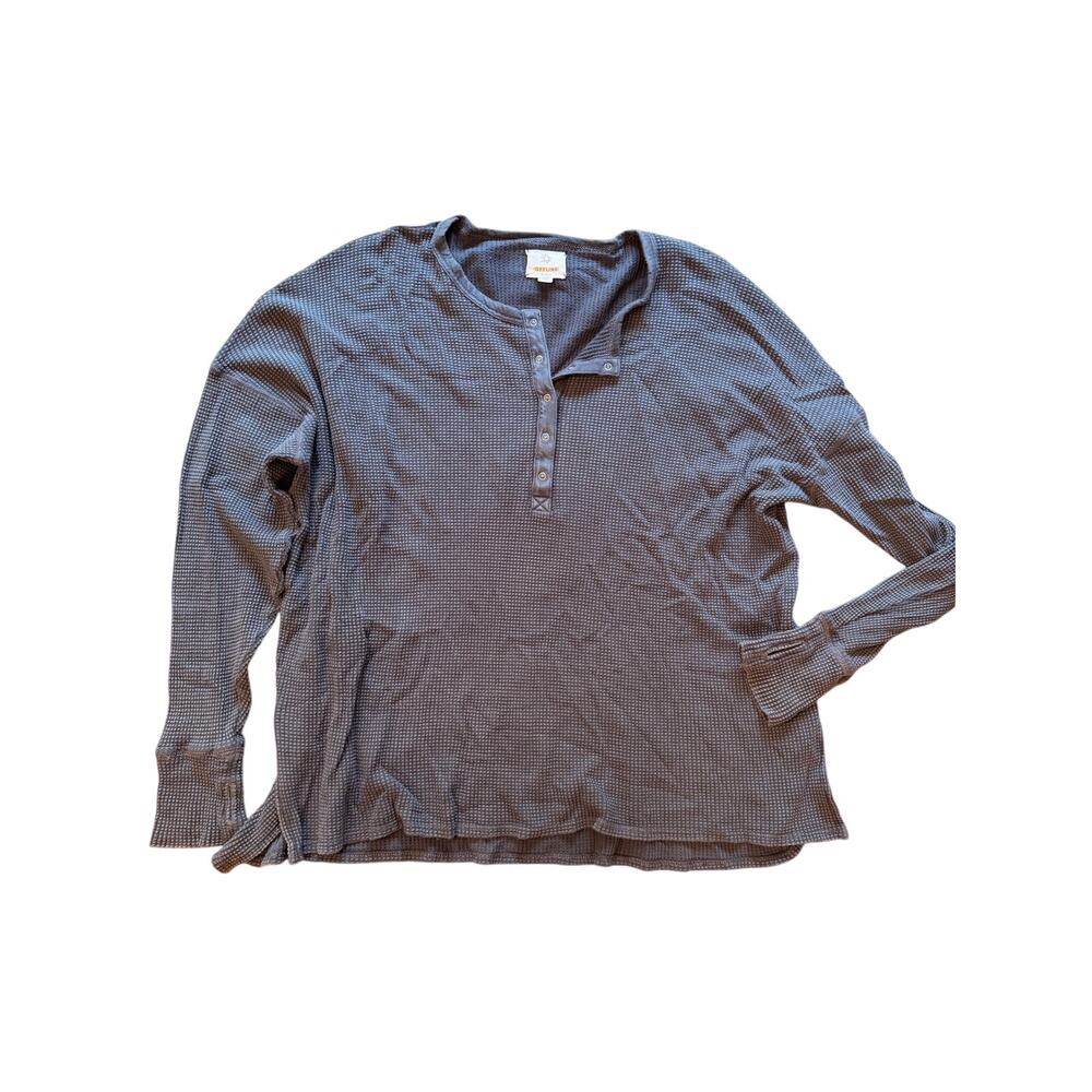 OFFLINE by Aerie Charcoal Gray Waffle Knit Oversized Henley Top – XL